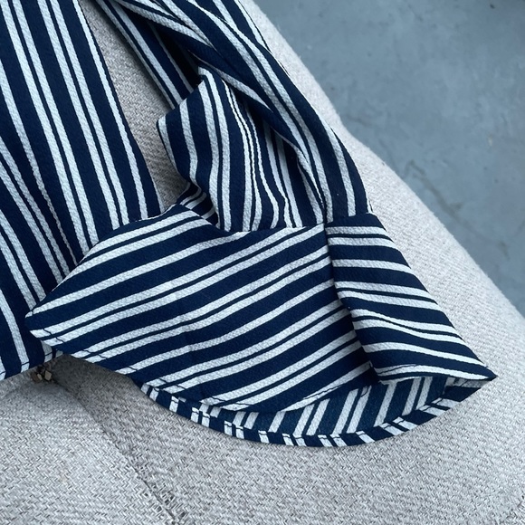 Navy Stripped Flouncy Blouse - Picture 4 of 5